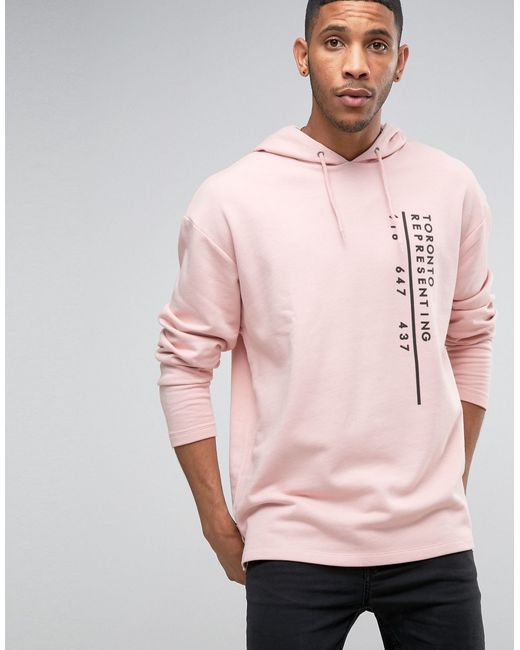 ASOS Oversized Longline Hoodie With Marble Back Print in Pink for